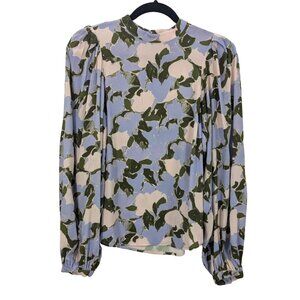 & Other Stories Floral Top Women Size 2 Balloon Sleeve Mock Neck Romantic Office